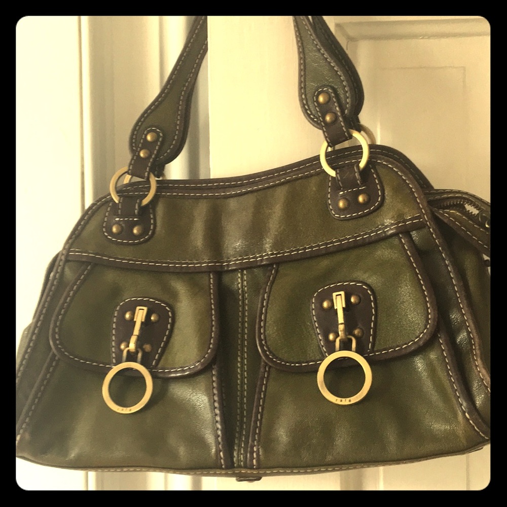 Vintage Rafe handbag in olive green lined with brown.